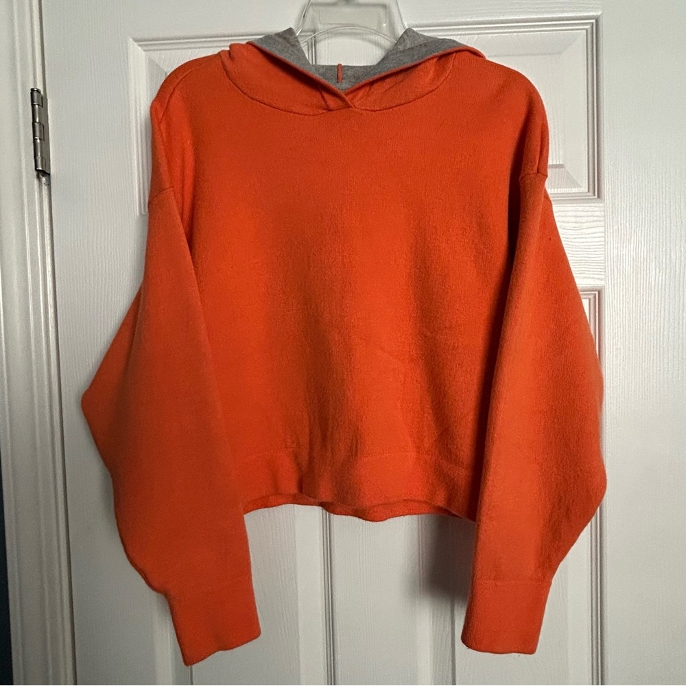 Maeve Anthropologie Cropped Womens Hoodie Small Orange Gray Relaxed Fit Pullover